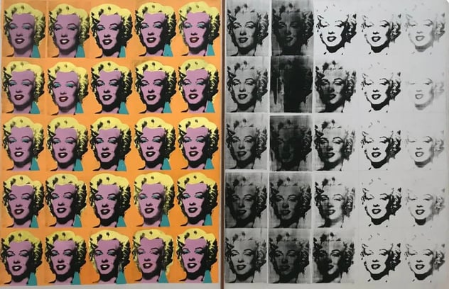 Marilyn Diptych black and white and color prints of portrait